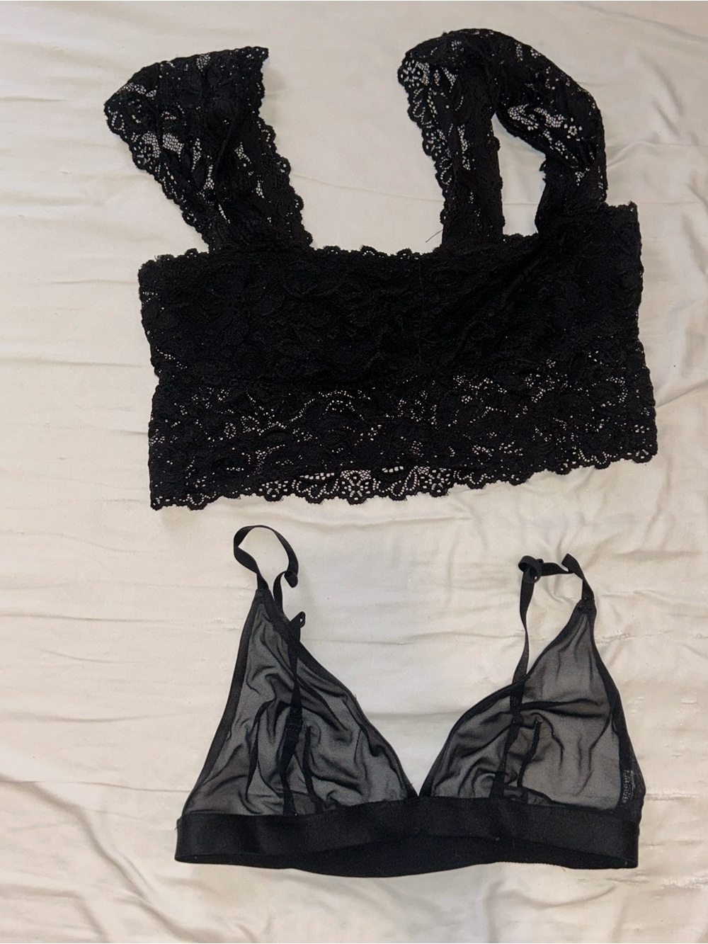 TWO black bralettes lace mesh sexy bra top